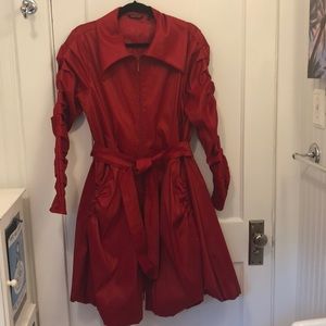 Samuel Dong red all weather bubble style coat.